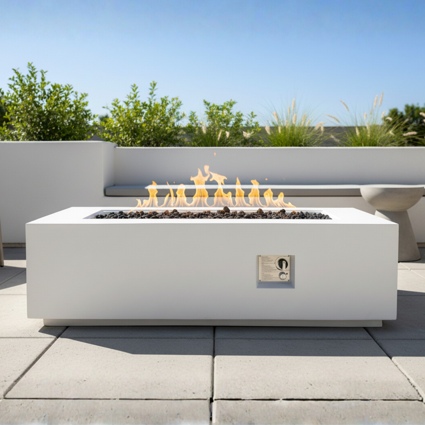 Outdoor Rectangle Propane Fire Pit Table 60inch, White
