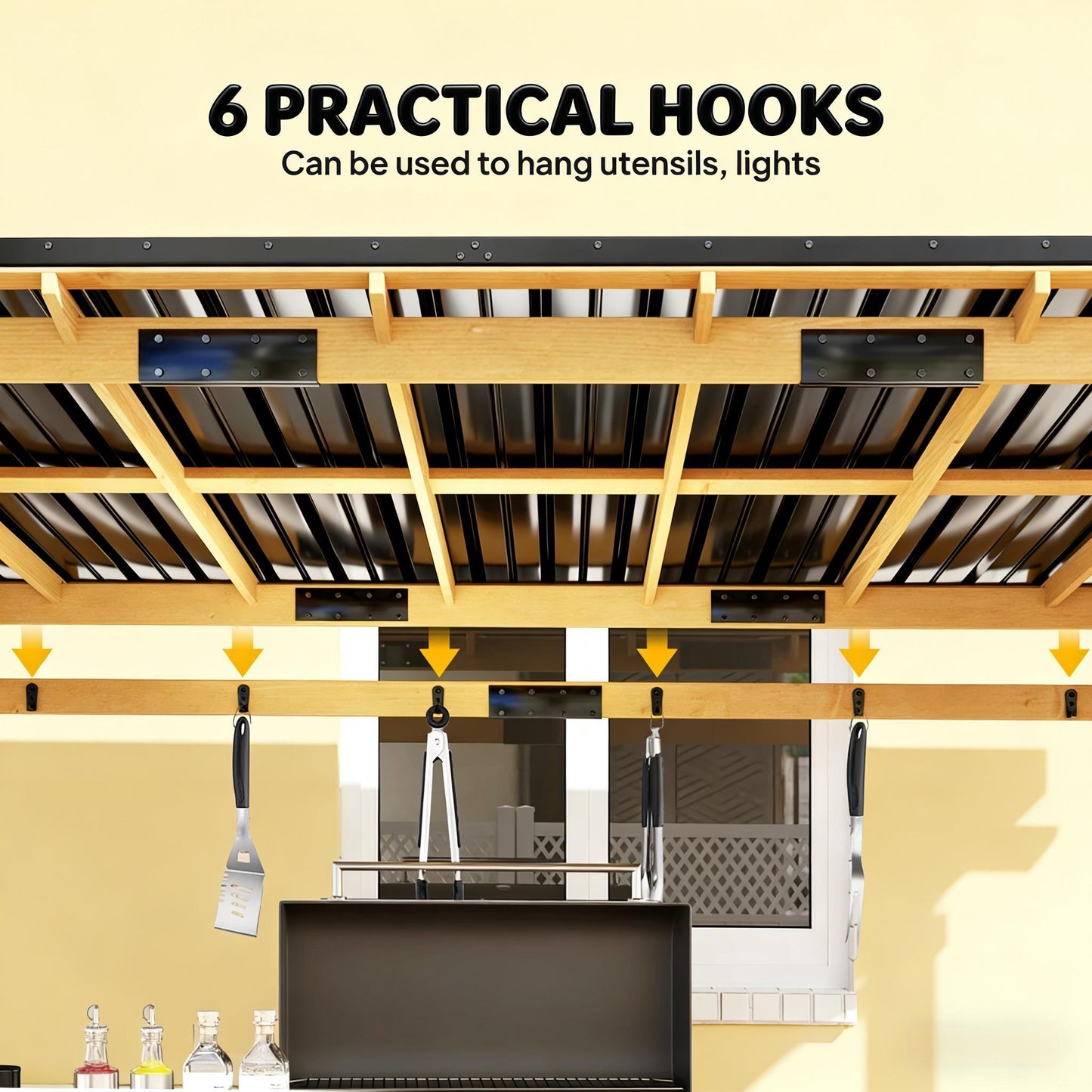 6X13FT Premium Outdoor Hardtop Wooden BBQ Grill Gazebo