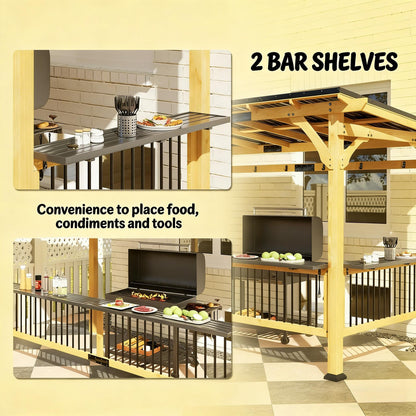 6X13FT Premium Outdoor Hardtop Wooden BBQ Grill Gazebo