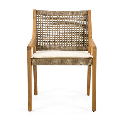 Outdoor Dining Set – Premium Acacia Wood Table & Wicker Chairs