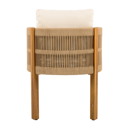 Outdoor Dining Set with Acacia Wood Table and 4 Chairs, Beige