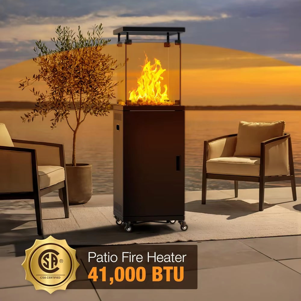 41,000 BTU Propane Patio Heater with Wheels & Cover, CSA Certified Outdoor Heater with Lockable Wheels for Backyard, Balc