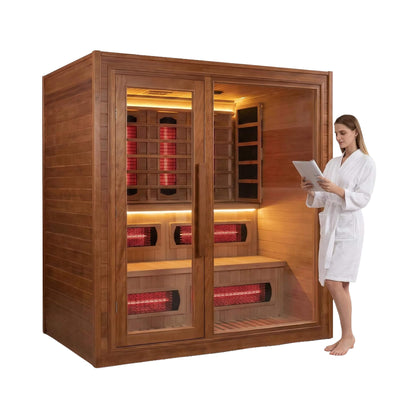Rövia Elvaria 4-Person Indoor Canadian Red Cedar Infrared And Steam Sauna With 6KW Harvia Heater (SAK93528)