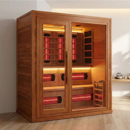 Rövia Elvaria 4-Person Indoor Canadian Red Cedar Infrared And Steam Sauna With 6KW Harvia Heater (SAK93528)