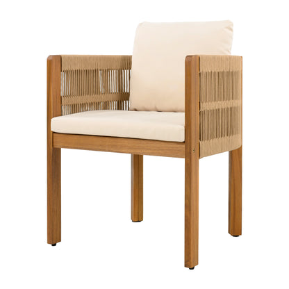 Outdoor Dining Set with Acacia Wood Table and 4 Chairs, Beige