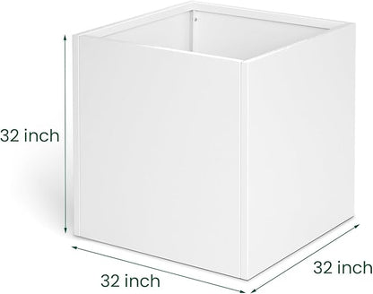 White Steel Planter Square Outdoor Planters Galvanized Steel Planter Box Indoor Metal Large Planters Cube Heavy Duty Flower Pot 32 Inch Modern Commercial Residential for Trees Patio Deck Yard Garden
