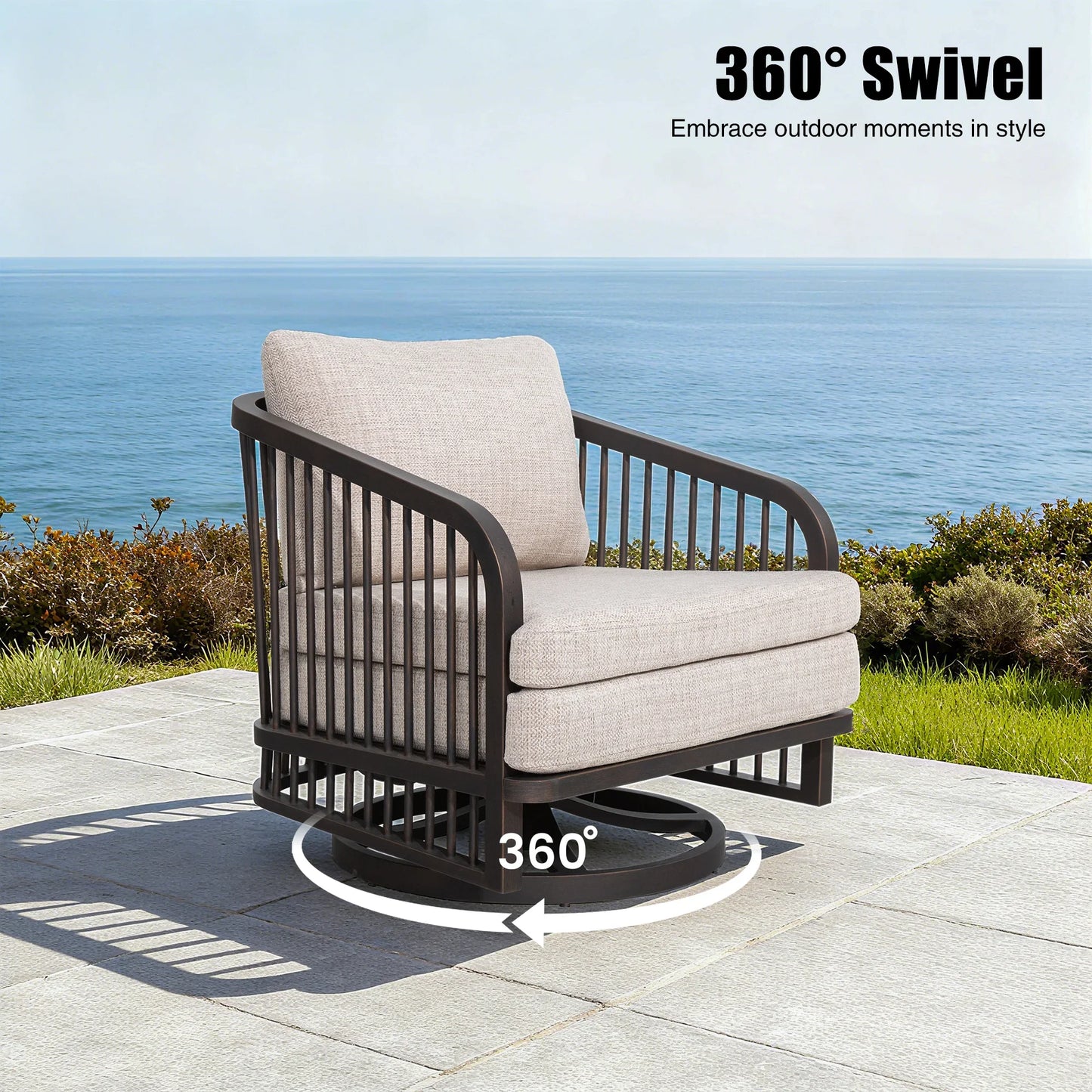 Asheville 4-Piece Aluminum Patio Swivel Seating Set With Sintered Stone Tables