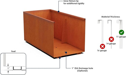 4 FT Corten Steel Planter Box – Large Rectangular Planter for Outdoor Plants | Heavy Duty Metal Garden Bed | Made in USA, Fully Assembled