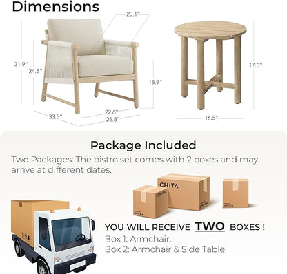 CHITA 3 Pieces Boho Patio Rattan Bistro Set, Outdoor Wicker Chairs & Side Table Set with Acacia Wood Frame(Cream)