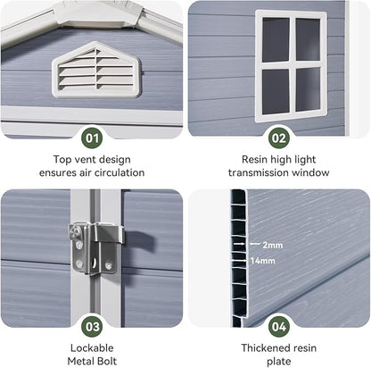 Aoxun 6X8 FT Resin Outdoor Storage Shed with Floor, Plastic Garden Shed with Lockable Door and Window, Tools House to Store Patio Furniture, Bike Accessories, Garbage Can and Lawn Mower - Grey