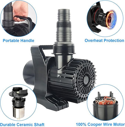 Outdoor Extra Large 13800gph-1100W 32.8FT Pond Water-fall & Kio Fish Fountain-s& Garden Pump Submersible IPX8:Long 32.8FT Cord Smart-er&Quieter Duck&Yard&Patio Ponds Pumps,1 Barrier Pump Bag