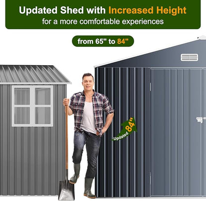 12x10 FT Metal Sheds & Outdoor Storage: Heavy Duty Garden Sheds with Dual Transparent Panels, DIY-installable Windows & Lockable Doors, Weatherproof Tool Shed for Backyard, Garden, Patio, Grey