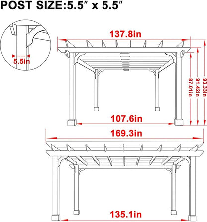 MUPATER 12x14 FT Wooden Pergola, Cedar Pergola Kit with Roof, Outdoor Garden Shelter for Backyard, Deck, Lawn, Pool, Natural