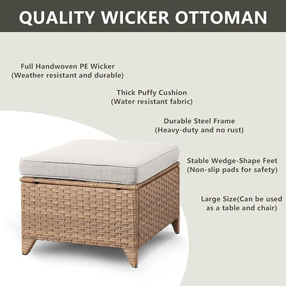 Outdoor Wicker Patio Furniture Set - 5 Piece Rattan Patio Conversation Set with 2 Rocking Swivel Chairs,2 Ottomans and 1 Loveseat for Porch Deck Backyard Garden(Yellow/Beige)