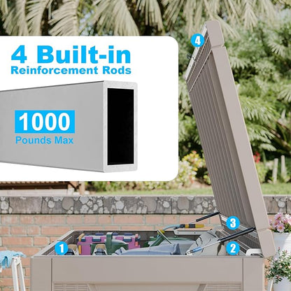267 Gallon Deck Box Large Outdoor Storage for Patio Furniture,Outdoor Cushions,Garden Tools and Pool Supplies,Waterproof,Resin,Lockable(Grey Rattan)