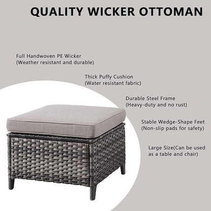 Outdoor Wicker Patio Furniture Set - 5 Pieces Rattan Patio Conversation Set with 2 Rocking Swivel Chairs,2 Ottomans and 1 Side Table for Porch Deck Backyard Garden(Mixed Grey/Grey)