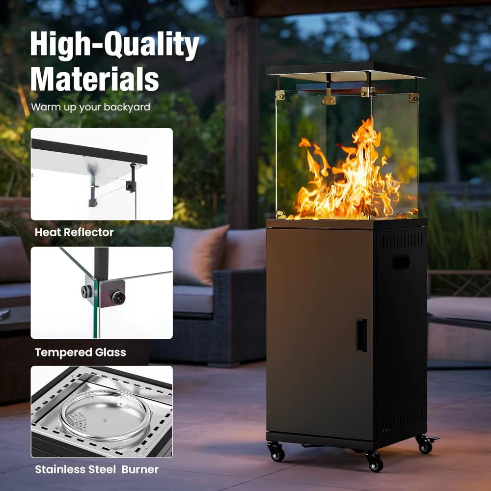 41,000 BTU Propane Patio Heater with Wheels & Cover, CSA Certified Outdoor Heater with Lockable Wheels for Backyard, Balc