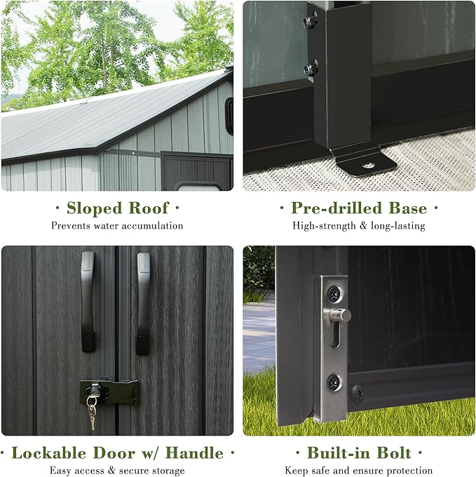 Domi 6x6FT Outdoor Resin Storage Shed with Transparent Windows & Louvered Vents, Plastic Tool Shed with Double Lockable Doors & Gable Roof, Outside Garden Shed for Backyard, Patio, Lawn, Grey