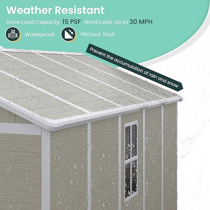 UDPATIO Outdoor Storage Shed 7.5x10.7 FT, Plastic Garden Shed for Bike, Garbage Can, Tool, Outside Sheds & Outdoor Resin Shed with Lockable Door for Backyard, Patio, Lawn, Standstone