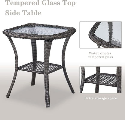 3 PCS Patio Furniture Set - Mixed Grey Wicker Swivel Rocking Chairs with Side Table, Furniture Set for Outdoor