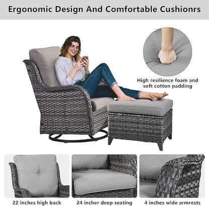 Wicker Patio Furniture Sets - 13 Piece Outdoor Rattan Furniture Conversation Sets with 4 Swivel Rocker Chairs, 2 Rattan Sofas, Wicker Ottomans and Coffee Table, Mixed Grey/Grey