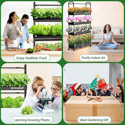 Growell Large Hydroponics Growing System Kit, 120 Pods Vertical Hydroponic Garden with 2 Light Modes Grow Light, Auto Circulating Water System, 48L Indoor Gardening System for Herb Vegetable Fruit