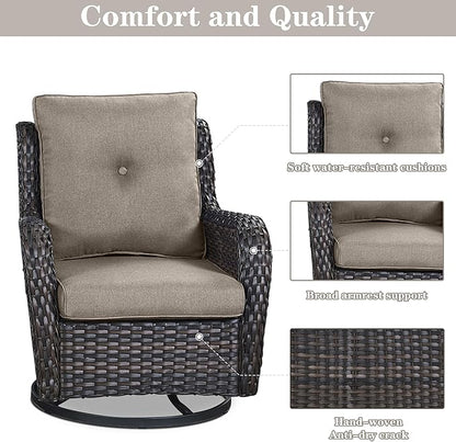 4 Pieces Patio Furniture Sets, Wicker Patio Swivel Glider Chair with Ottomans, Outdoor Furniture Set for Outside Porch, Deck, Balcony, Garden