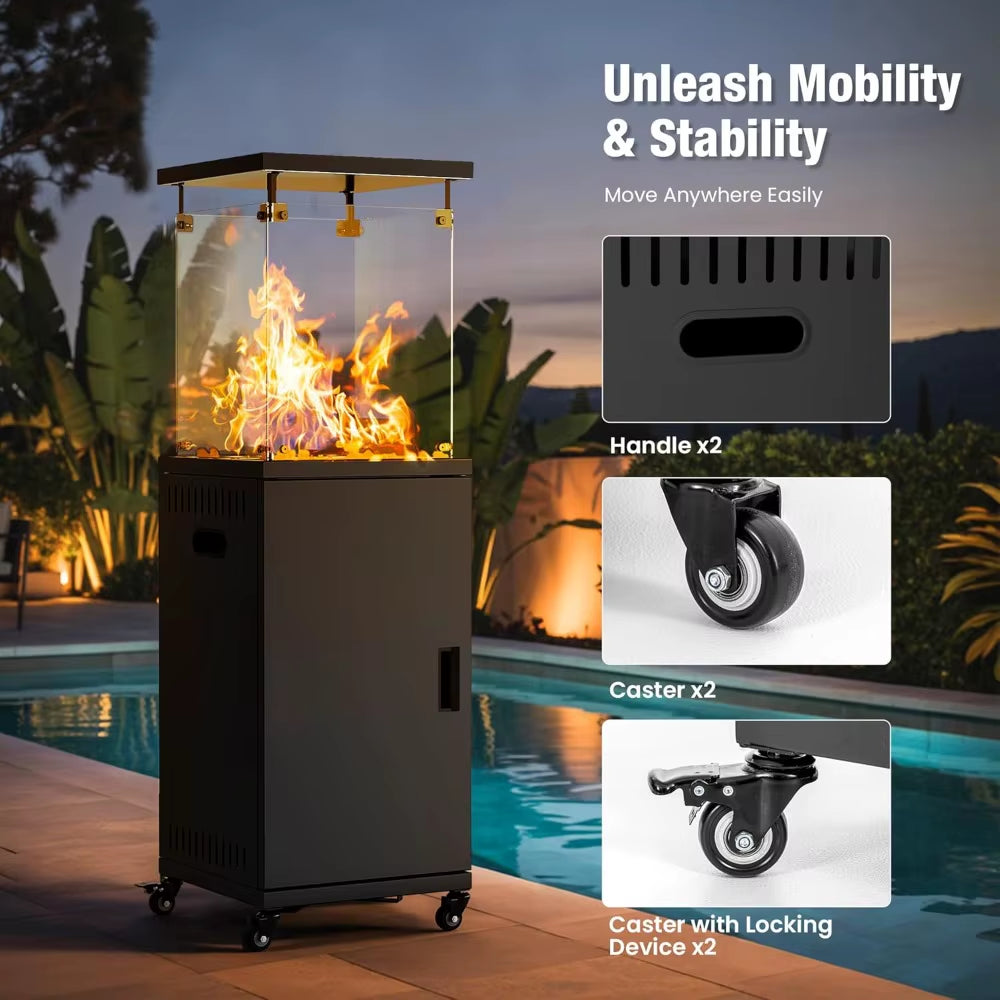 41,000 BTU Propane Patio Heater with Wheels & Cover, CSA Certified Outdoor Heater with Lockable Wheels for Backyard, Balc