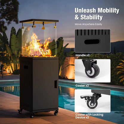 41,000 BTU Propane Patio Heater with Wheels & Cover, CSA Certified Outdoor Heater with Lockable Wheels for Backyard, Balc