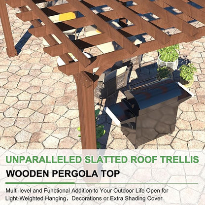 MUPATER 12×12 FT Outdoor Pergola with Roof, Wooden Pergola Kit with Stakes, Wood Garden Shelter Structure for Climbing Plant, Snow and Wind Supported, Shade for Patio, Backyard, Deck