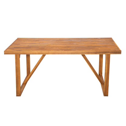 7 Pieces Acacia Wood Outdoor Dining Set with Cream Cushions