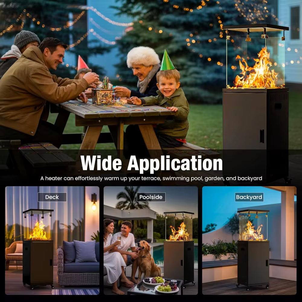 41,000 BTU Propane Patio Heater with Wheels & Cover, CSA Certified Outdoor Heater with Lockable Wheels for Backyard, Balc