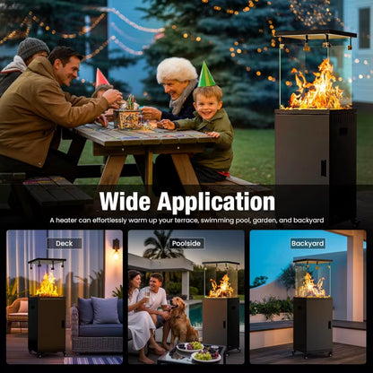 41,000 BTU Propane Patio Heater with Wheels & Cover, CSA Certified Outdoor Heater with Lockable Wheels for Backyard, Balc