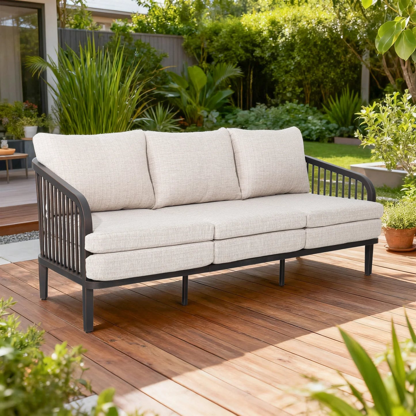 Asheville 5-Piece Aluminum Patio Seating Set With Nesting Sintered Stone Tables
