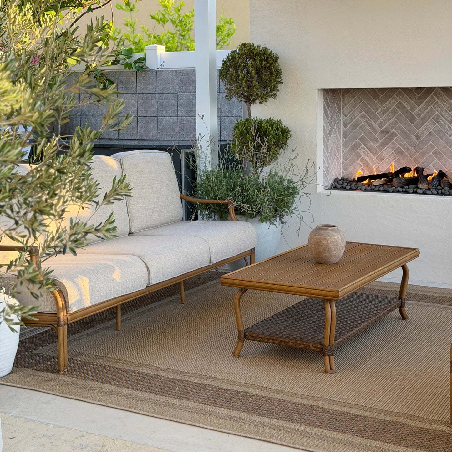 Arcadia Patio Sofa and 2 Swivel Chairs with Coffee Table