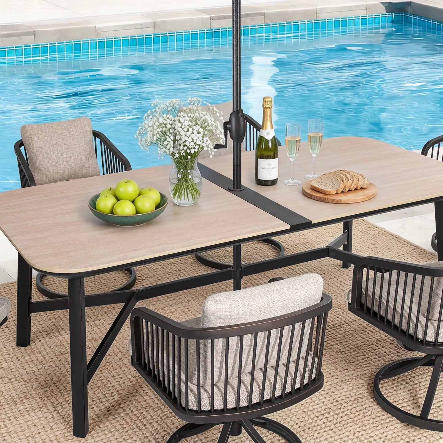 Asheville Patio Rectangular Dining Table and 6 Swivel Chair