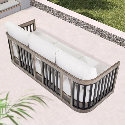 Sereno Outdoor Aluminum Sofa Set With Swivel Chairs and Round Coffee Table