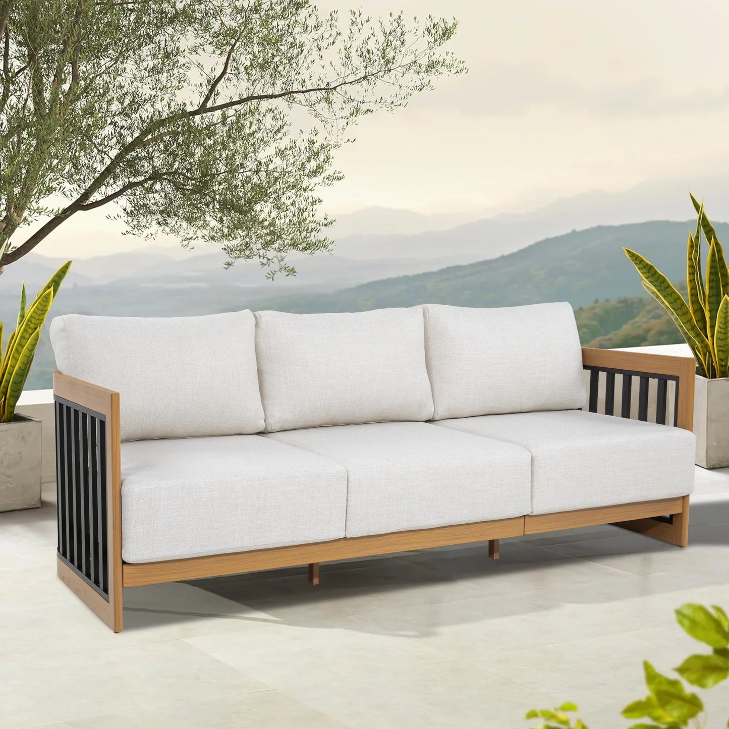 Sereno Outdoor Sofa and 2 Chairs with Round Coffee Table