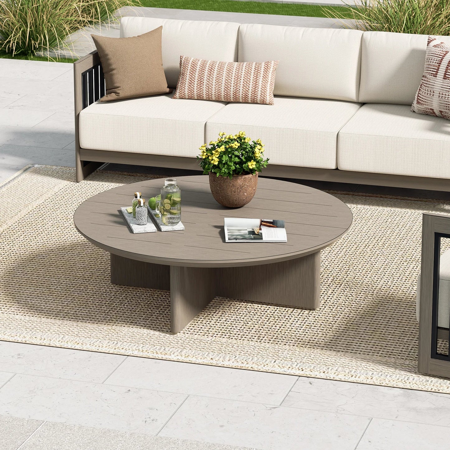 Sereno 4-Person Patio Swivel Chair Set With Round Coffee Table
