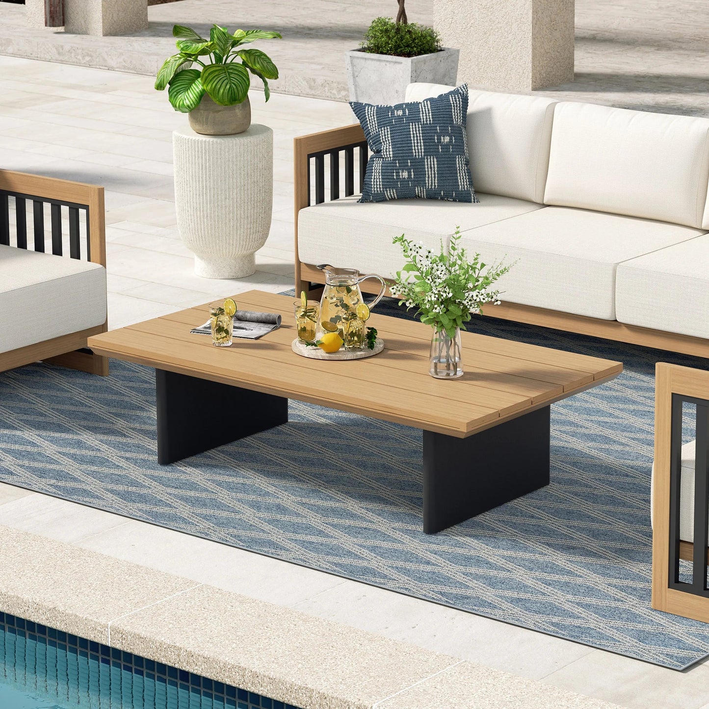 Sereno Outdoor Sofa and 2 Chairs with Rectangular Coffee Table