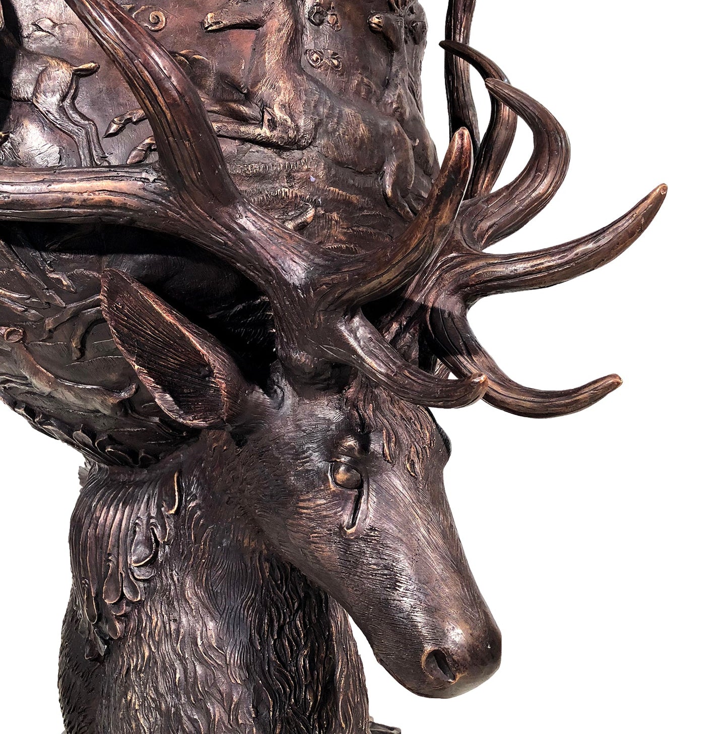Large Deer Head Bronze Planter Urn Pair