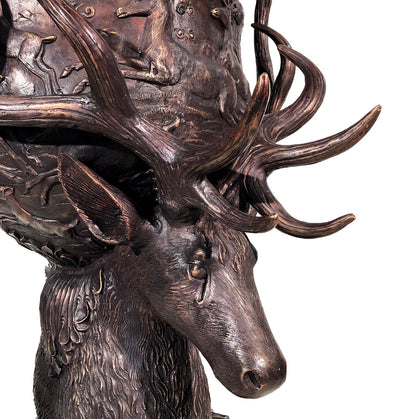 Large Deer Head Bronze Planter Urn Pair