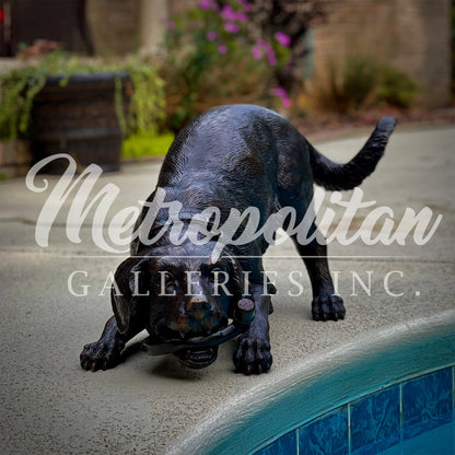 Dog with Garden Hose Bronze Fountain Statue