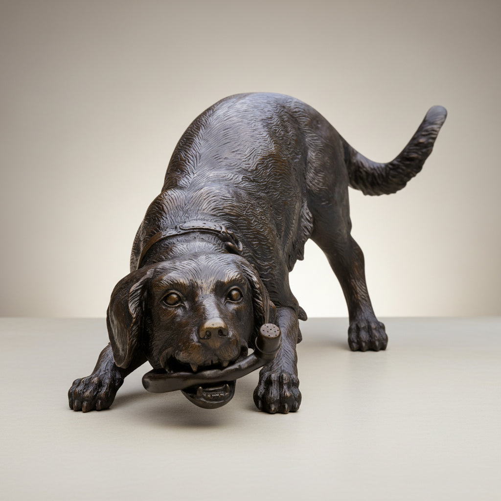 Dog with Garden Hose Bronze Fountain Statue