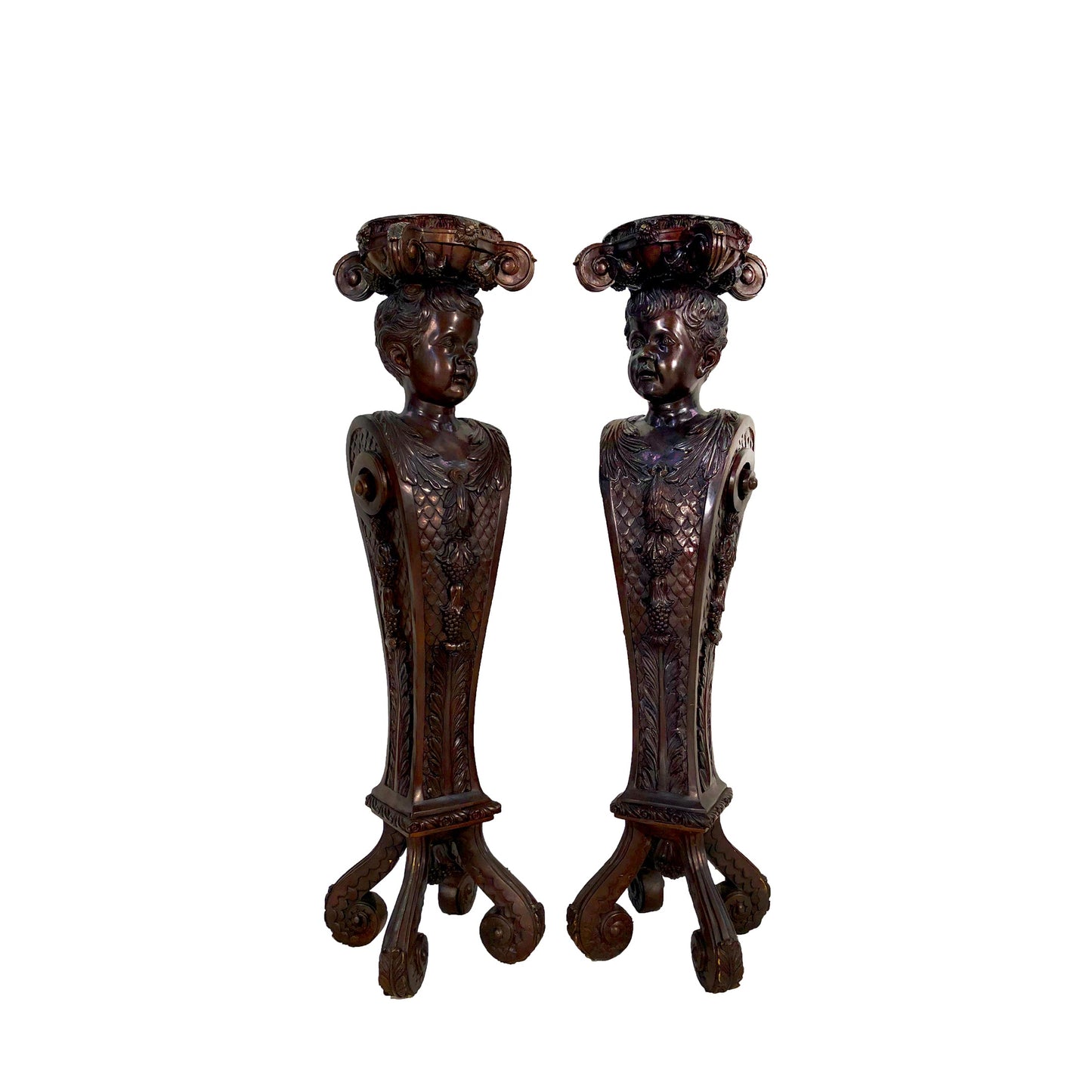Boy Face Pedestal Bronze Statue Set