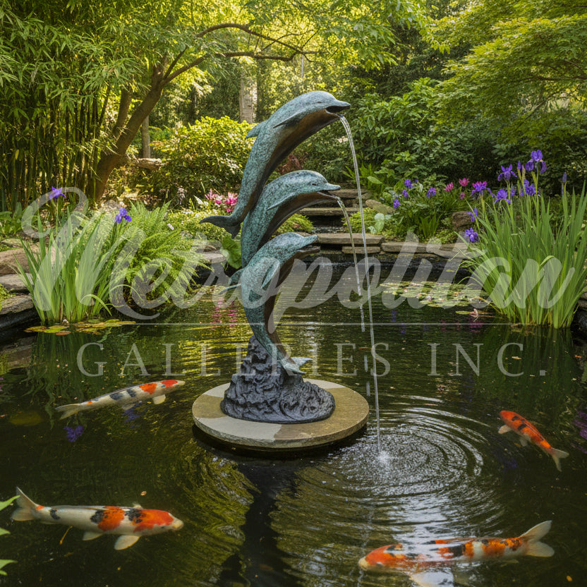 Jumping Dolphin Trio Fountain Bronze Statue