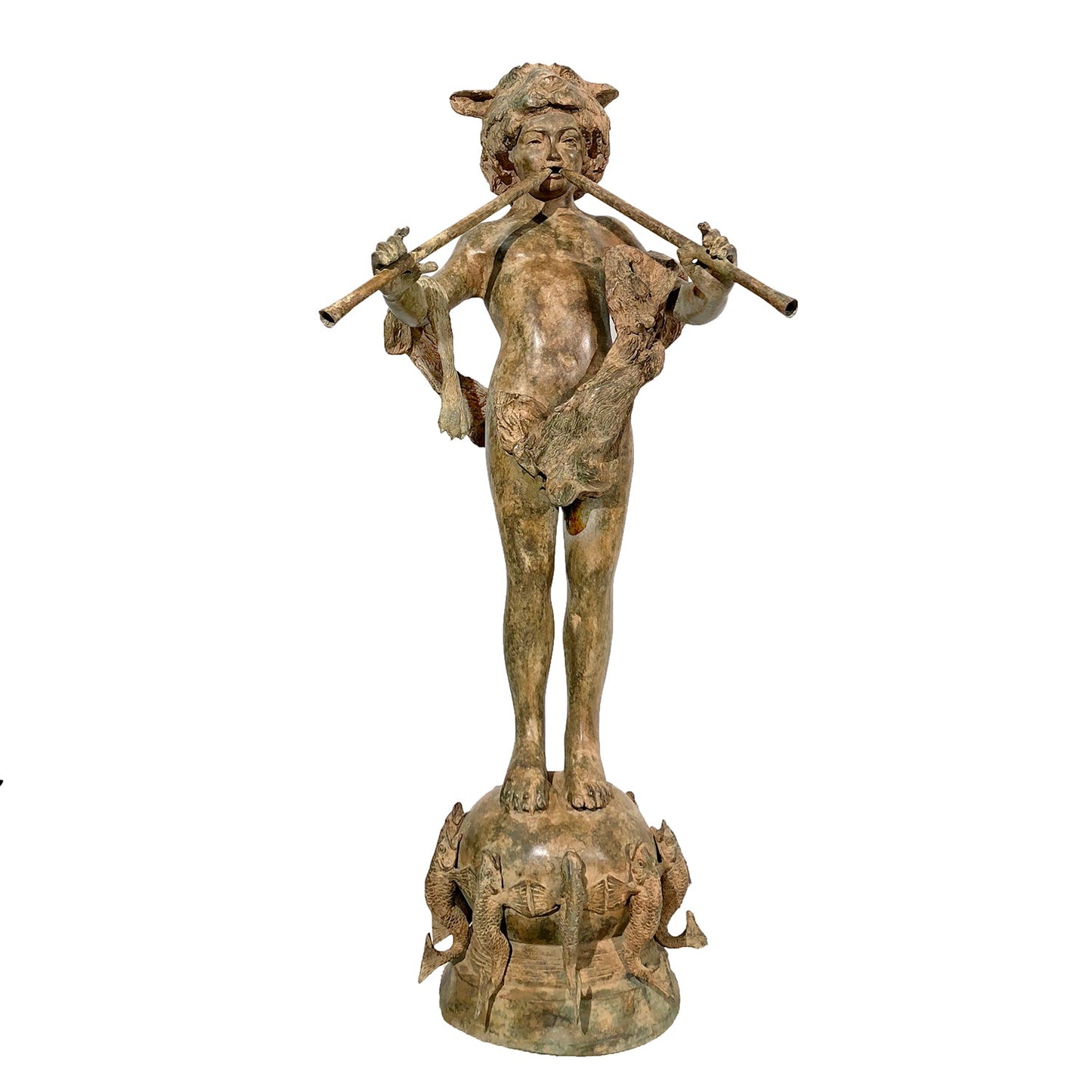 Boy with Panpipes on Fish Base Bronze Fountain