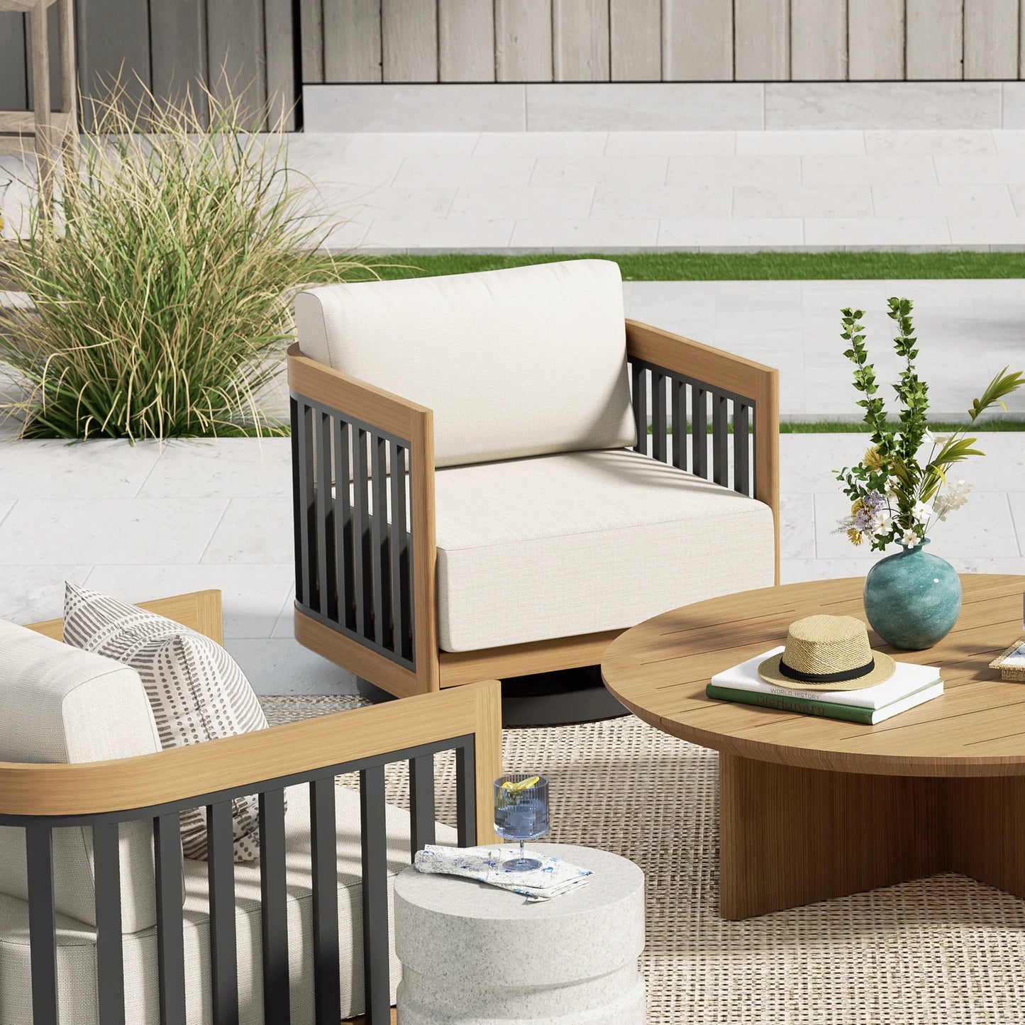 Sereno Outdoor Sofa and 2 Chairs with Round Coffee Table