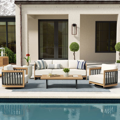 Sereno Outdoor Sofa and 2 Swivel Chairs with Rectangular Coffee Table
