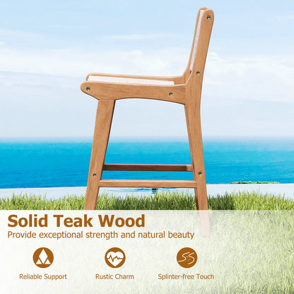 Set of 4 Outdoor Counter Height Bar Stool Woven Paper Rope Patio Barstool with Teak Wood Frame